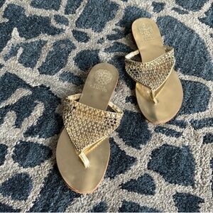 Vince Camuto Gold Beaded Flat Sandals/Slides Sz 7